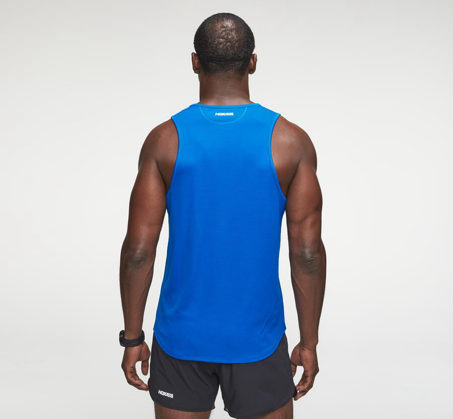 Hoka One One Top Erkek Mavi - Performance Tank - NI4582613